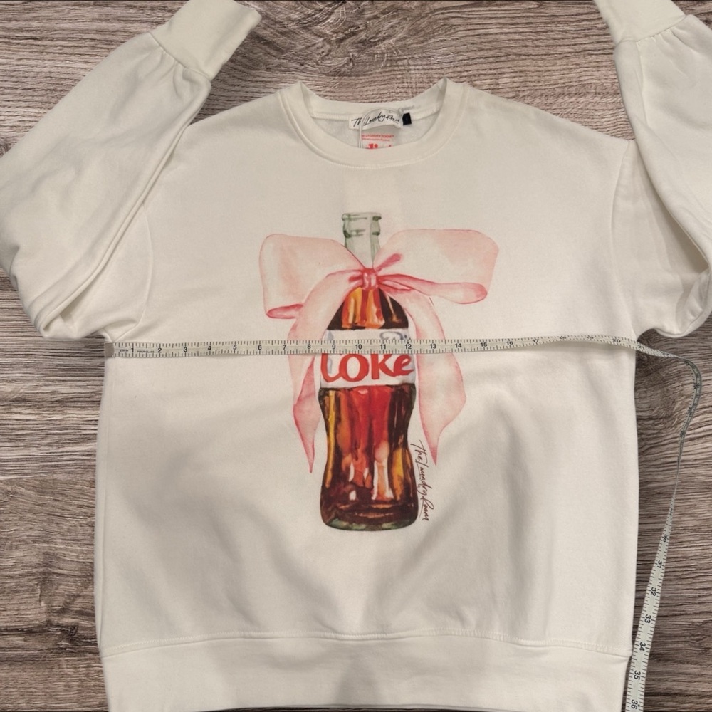 THE LAUNDRY ROOM Diet Coke Pink Bow Oversized Sweatshirt White Size Small - Picture 9 of 10